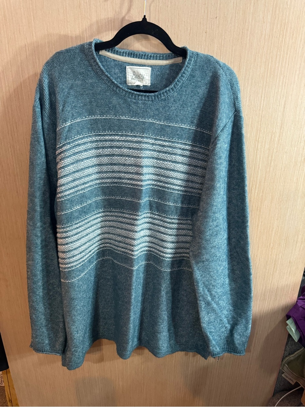 Men's Bixby Nomad Knit Crewneck Sweater in Teal with Contrast Stitching Size XXL